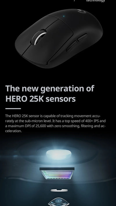 Logitech Gpro Superlight 25600 DPI Wireless Mouse, HERO 25K sensor, Tri-Mode Connection 2.4GHz/Wired/Bluetooth PC Gaming Mouse