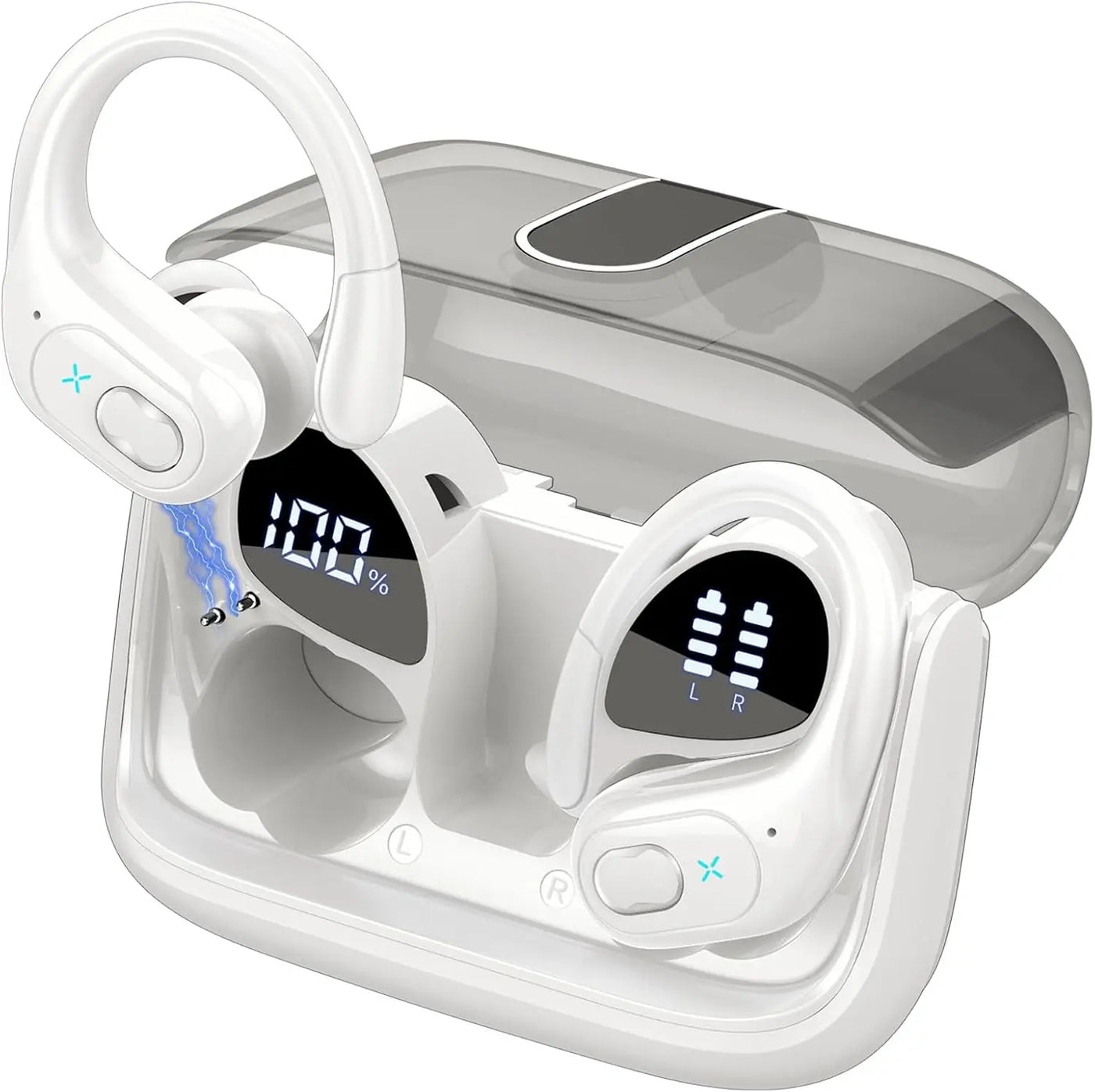 Wireless Earbuds 75hrs Bluetooth 5.3 Headphone Sport, 2025 Bluetooth Earbuds Stereo Deep Bass Over Ear Bud with Earhooks, ENC.