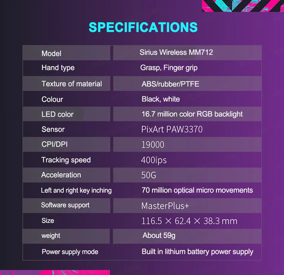 Cooler Master MM712 Wireless Gaming Mouse Three Modes RGB 59G Lightweight 19000DPI Office Mouse Support Bluetooth 5.1