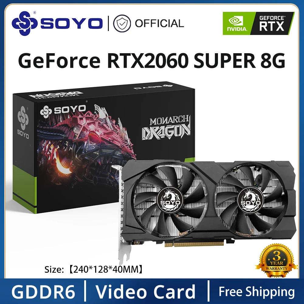SOYO World Premiere Nvidia Geforce RTX 2060 SUPER GDDR6 8G Graphics Card 256Bit White Video Gaming Card Full New GPU RGB Card