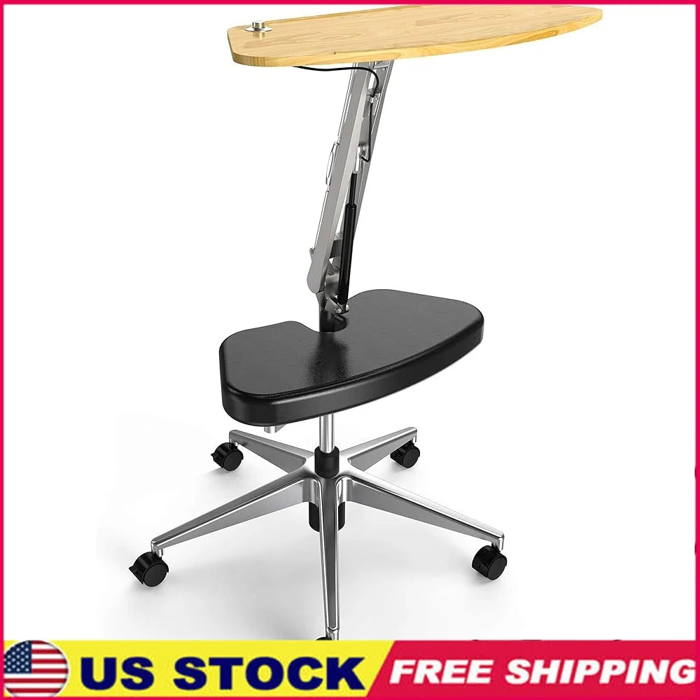 Mobile Laptop Stand with Adjustable Height Tabletop and Padded Footrest Office and Home Workstation