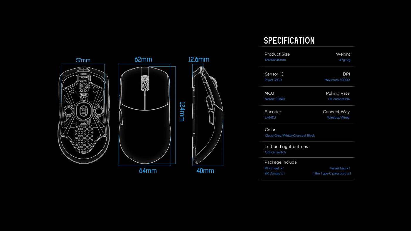 LAMZU MAYA X Gaming Mouse (8K Dongle Included, Web Driver Compatible)