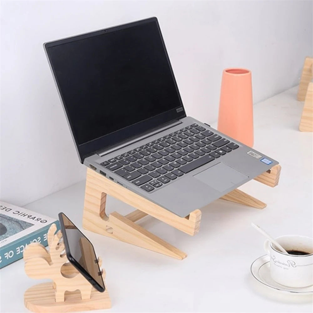 Wood Laptop Stand Assembled Lapdesk Riser For 11-17 inch Laptop Wooden Cooling Bracket For Macbook Dell Reinforced Support Base