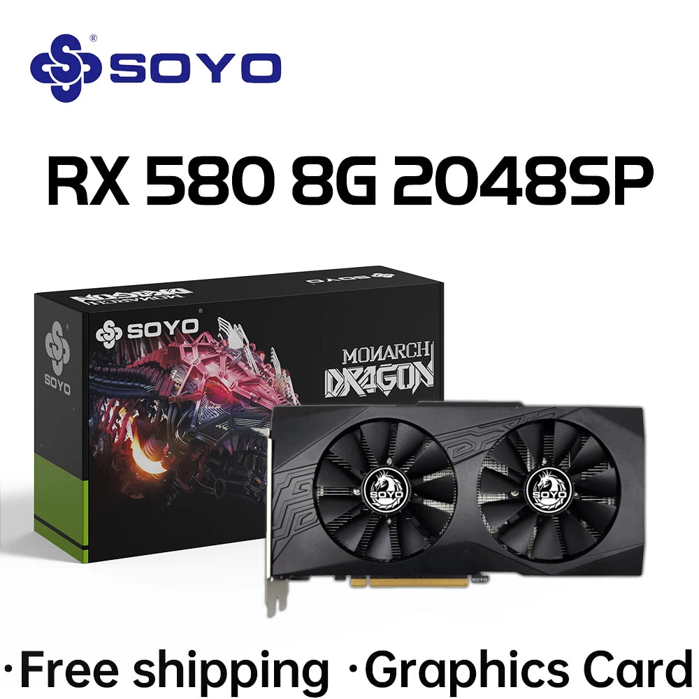 SOYO Original Radeon RX580 8G Graphics Cards GDDR5 Memory Video Gaming Card PCIE3.0x16 HDMI DP DVI for Desktop Computer AMD
