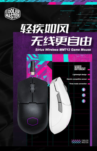 Cooler Master MM712 Wireless Gaming Mouse Three Modes RGB 59G Lightweight 19000DPI Office Mouse Support Bluetooth 5.1