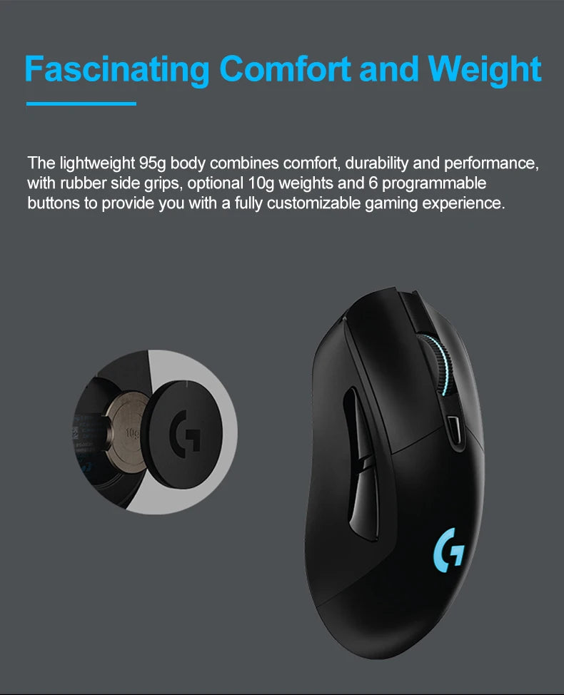 Logitech G703 LIGHTSPEED HERO Sensor E-sports Gaming Mouse 25600DPI Rechargeable Ergonomic 2.4G Wireless Mice RGB Backlight 1ms