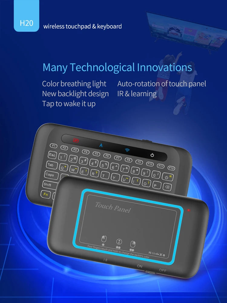 Touch Screen Air Mouse Backlight Keyboard Colorful LED Touchpad Keyboard Wireless Adjustable Brightness with USB Dongle Receiver