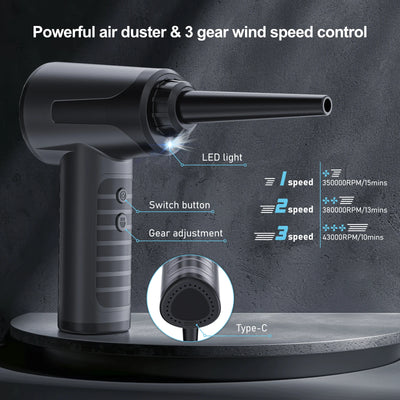 Protable Air Duster for Computer Cleaning 53000RPM Cordless Compressed Air Blower with LED Light for PC computers Keyboard Clean