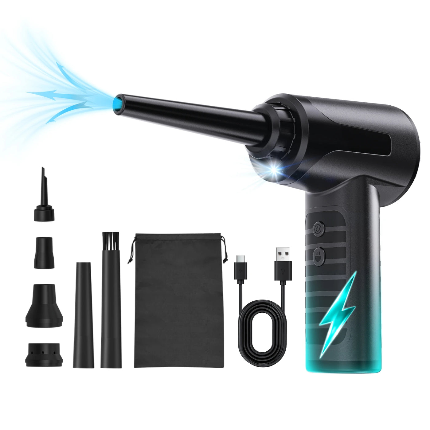 Protable Air Duster for Computer Cleaning 53000RPM Cordless Compressed Air Blower with LED Light for PC computers Keyboard Clean