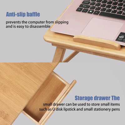 Bamboo Desk With Cooling Fan Adjustable Angles Bed Laptop Table With Cooling Fan Laptop Bed Desk Foldable Tray Drawer For Home