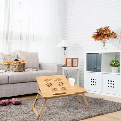 Bamboo Desk With Cooling Fan Adjustable Angles Bed Laptop Table With Cooling Fan Laptop Bed Desk Foldable Tray Drawer For Home