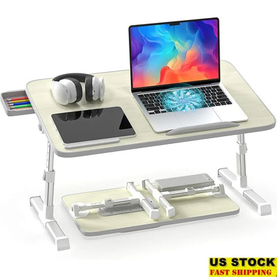 Ergonomic Laptop Bed Table Foldable Portable Desk with Cooling Fan Adjustable Height Work Study and Relaxation