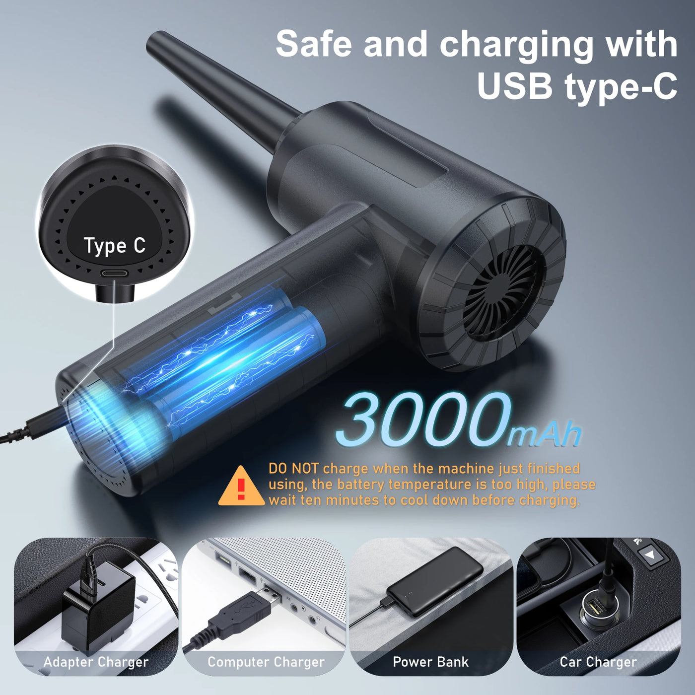 Protable Air Duster for Computer Cleaning 53000RPM Cordless Compressed Air Blower with LED Light for PC computers Keyboard Clean