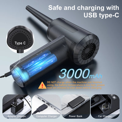 Protable Air Duster for Computer Cleaning 53000RPM Cordless Compressed Air Blower with LED Light for PC computers Keyboard Clean
