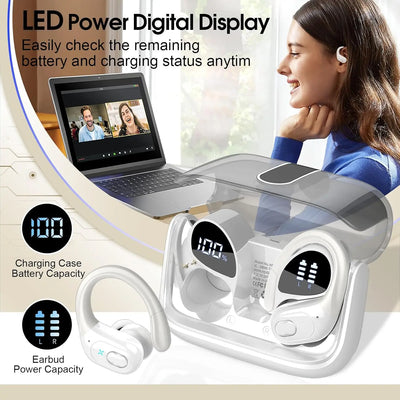 Wireless Earbuds 75hrs Bluetooth 5.3 Headphone Sport, 2025 Bluetooth Earbuds Stereo Deep Bass Over Ear Bud with Earhooks, ENC.