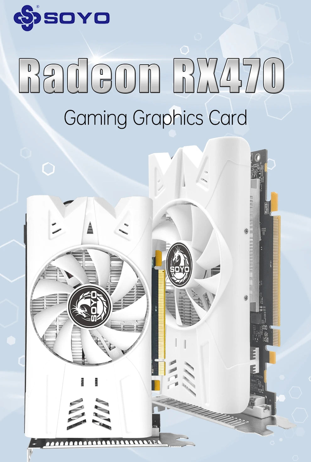 SOYO Graphics Cards AMD Radeon RX470 4G GDDR5 256bit Video Card HDMI+DP+DVI For Desktop Gaming Computer Components GPU RX 470