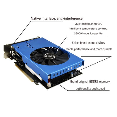 SONGREY Radeon R7 350 2GB GDDR5 128bit 6 HDMI Multi-Monitor Graphics Card for Stock Trading/Surveillance,4K PCI-E Video Card