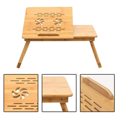 Bamboo Desk With Cooling Fan Adjustable Angles Bed Laptop Table With Cooling Fan Laptop Bed Desk Foldable Tray Drawer For Home