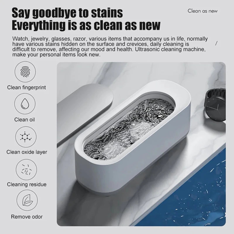Ultrasonic Cleaning Machine 45000Hz High Frequency Vibration USB Charging Battery 360° For Glasses Watch Ring Portable Cleaner