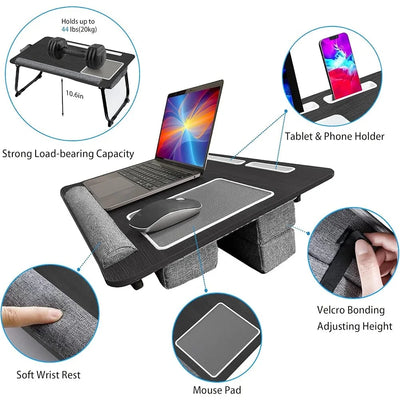 Adjustable Lap Desk Laptop Bed Tray with Cushion Portable Foldable Computer Table Ergonomic Mouse Pad 17 Inch Laptops