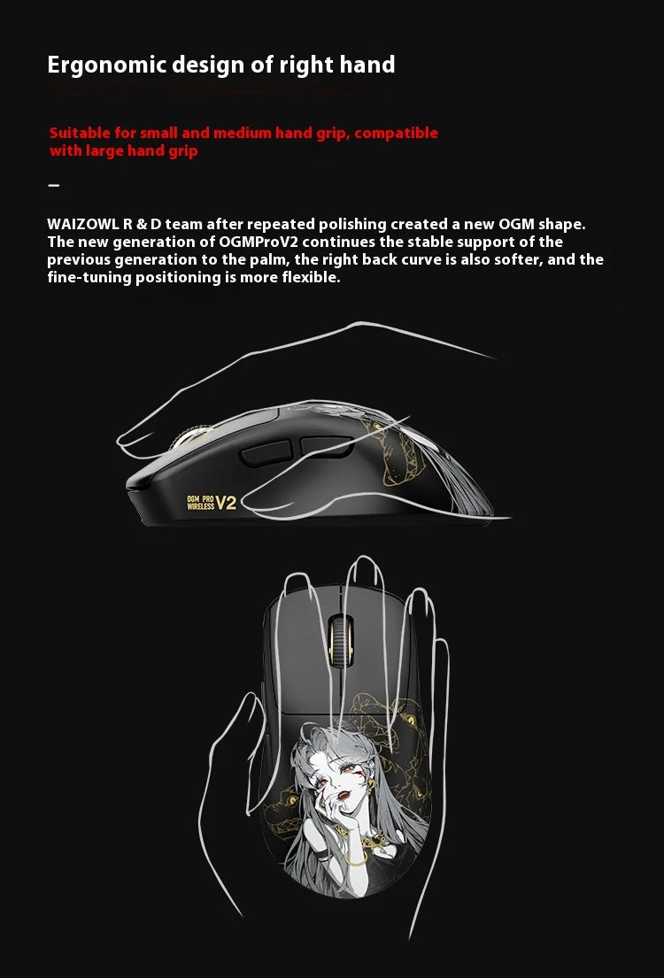 Waizowl Ogm Pro V2 Mouse Three-Mode Wireless Paw3950 30000dpi Gaming Mouse Lightweight Customize Mouse For Desktop Computer Gift