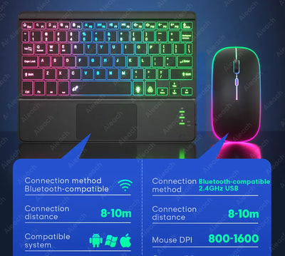 Rechargeable Backlit Tablet Android Keyboard,Wireless Bluetooth Keyboard with Touchpad for Xiaomi Pad 5 6 Pro iPad 9th 10th Gen