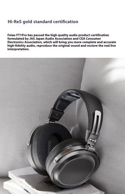 Fiio FT1 Pro Black And Blue Headphones Open Flat Diaphragm Wired Earphones 3.5mm/4.4mm Interchangeable HIFI Custom Headsets