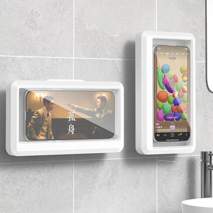 Phone Holder Bathroom Waterproof Home Wall Phone Case Stand Box Self-adhesive Touch Screen Phone Shell Shower Sealing Phone Box
