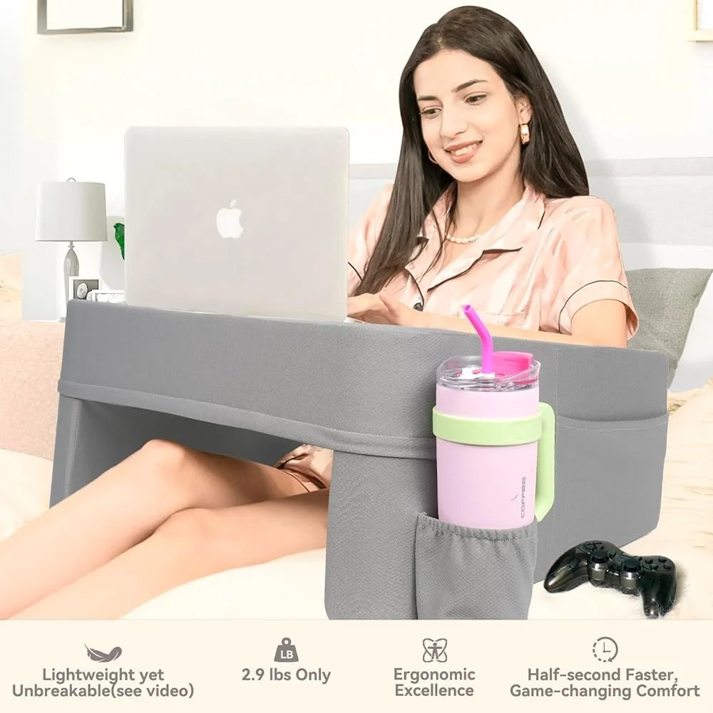 Ergonomic Reading Pillow Gaming Lap Desk with Cup Holder