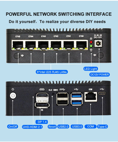 Intel N100 Soft Router 6 Lans i226-V 2.5G Fanless Mini PC