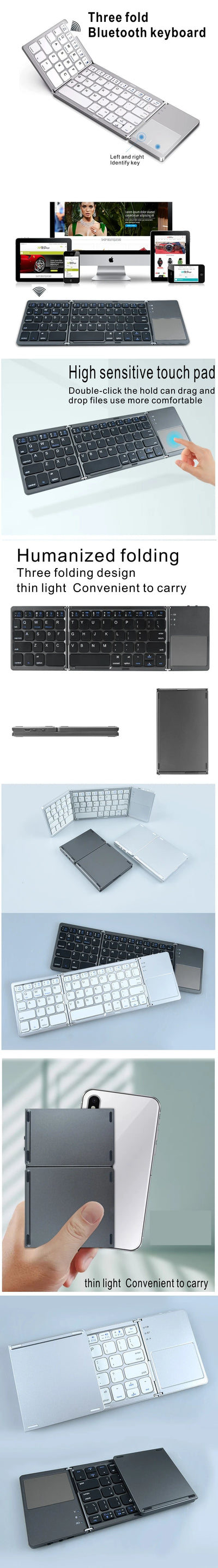 Fold Keyboard Touchpad  Micro Keyboard for IOS Android Windows Tablet Easy To Carry