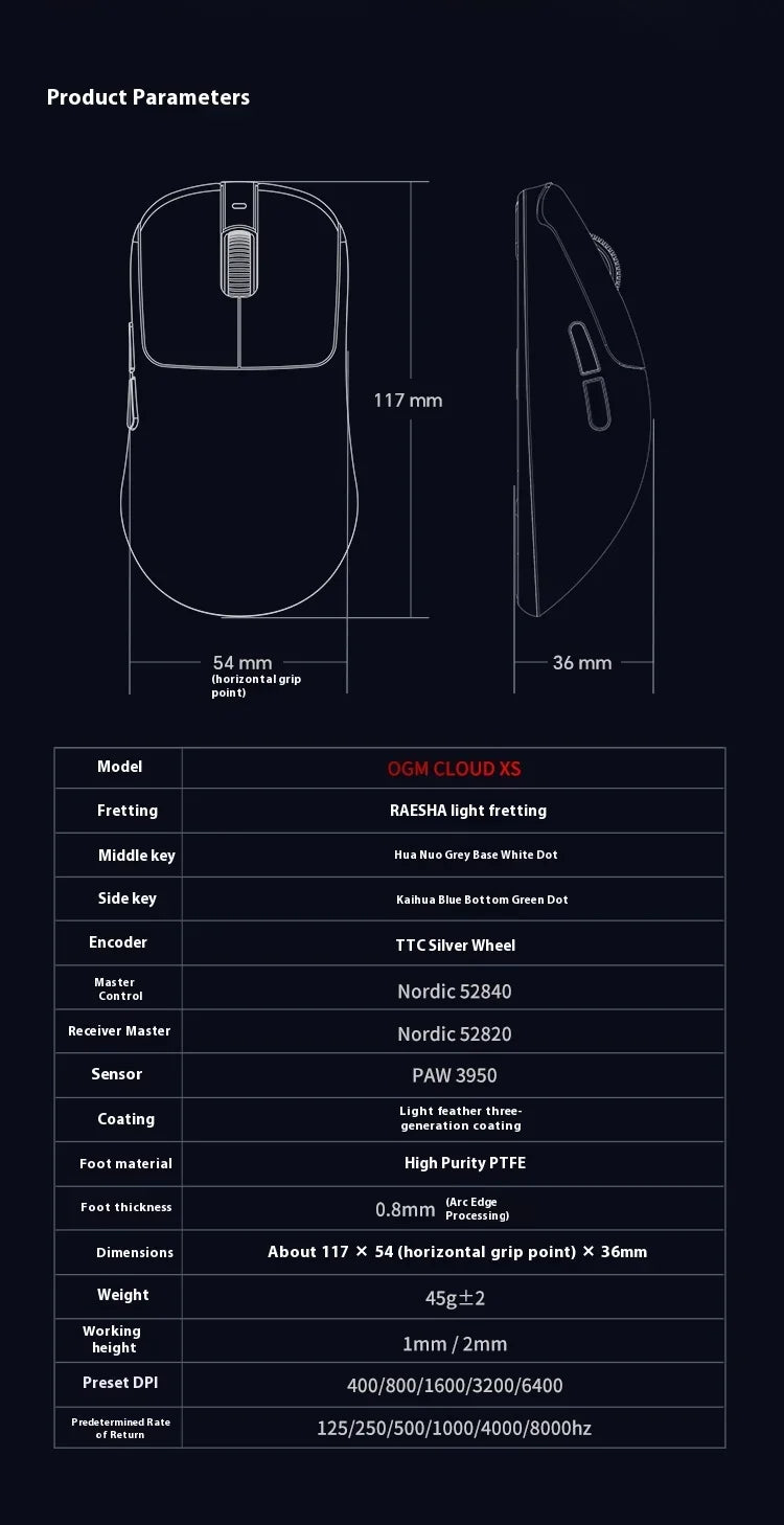 Waizowl OGM CloudXS Gaming Mouse Wireless 3mode E-sports Mice PAW3950 Lightweight Customziation Mouse Computer Accessories Gifts