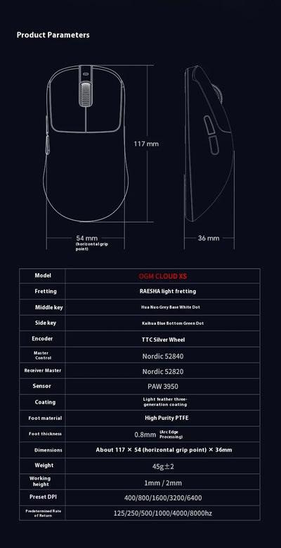 Waizowl OGM CloudXS Gaming Mouse Wireless 3mode E-sports Mice PAW3950 Lightweight Customziation Mouse Computer Accessories Gifts