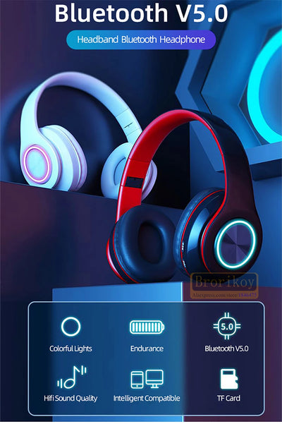 B39 Wireless Illuminated Headset Over-ear HiFi Stereo Headphones Foldable Gaming Headset For Airplane Travel Work Workout Home