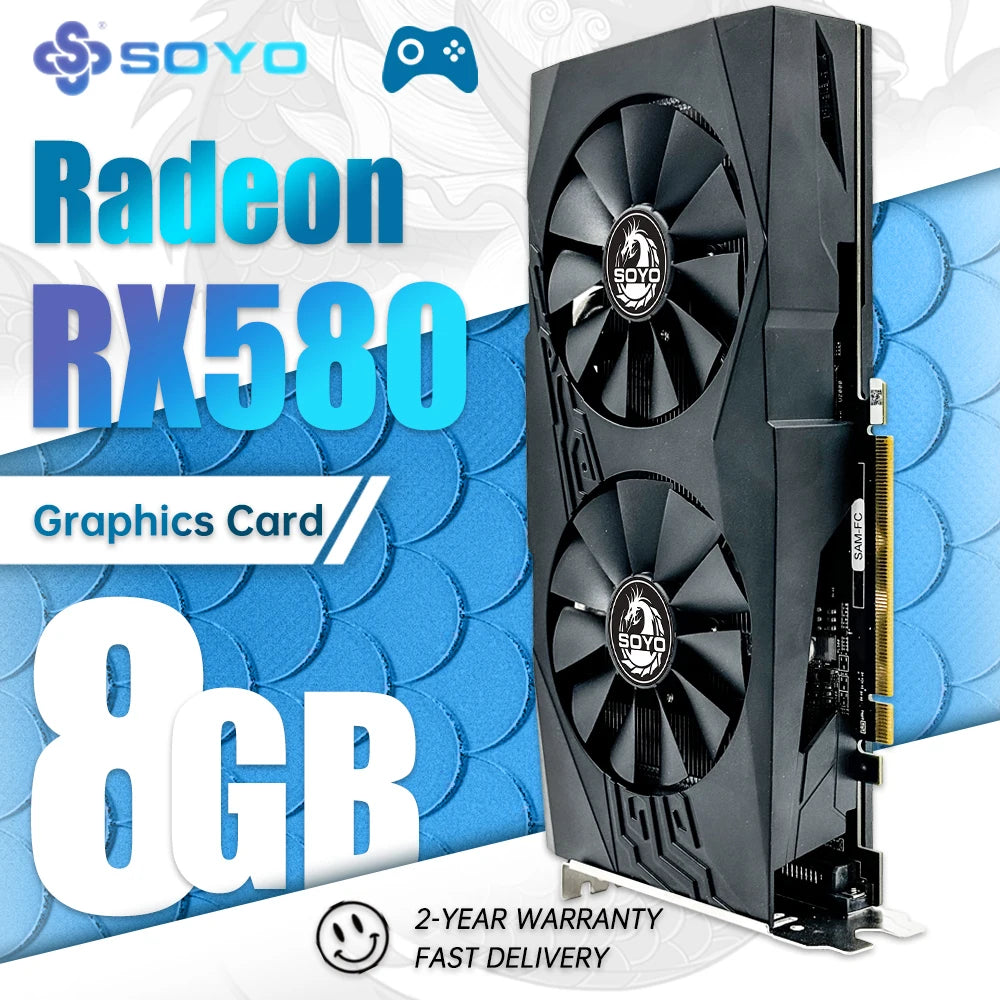 SOYO New AMD RX580 8GB gaming graphics card GPU 256bit PCIe x16 3.0 GDDR5 video memory DP suitable for desktop PC  video card