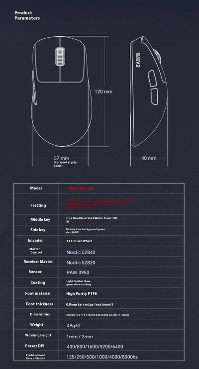 Waizowl Ogm Pro V2 Mouse Three Mode Wireless Paw3950 30000dpi Lightweight Customized Gaming Mouse For Desktop Computer Mice Gift