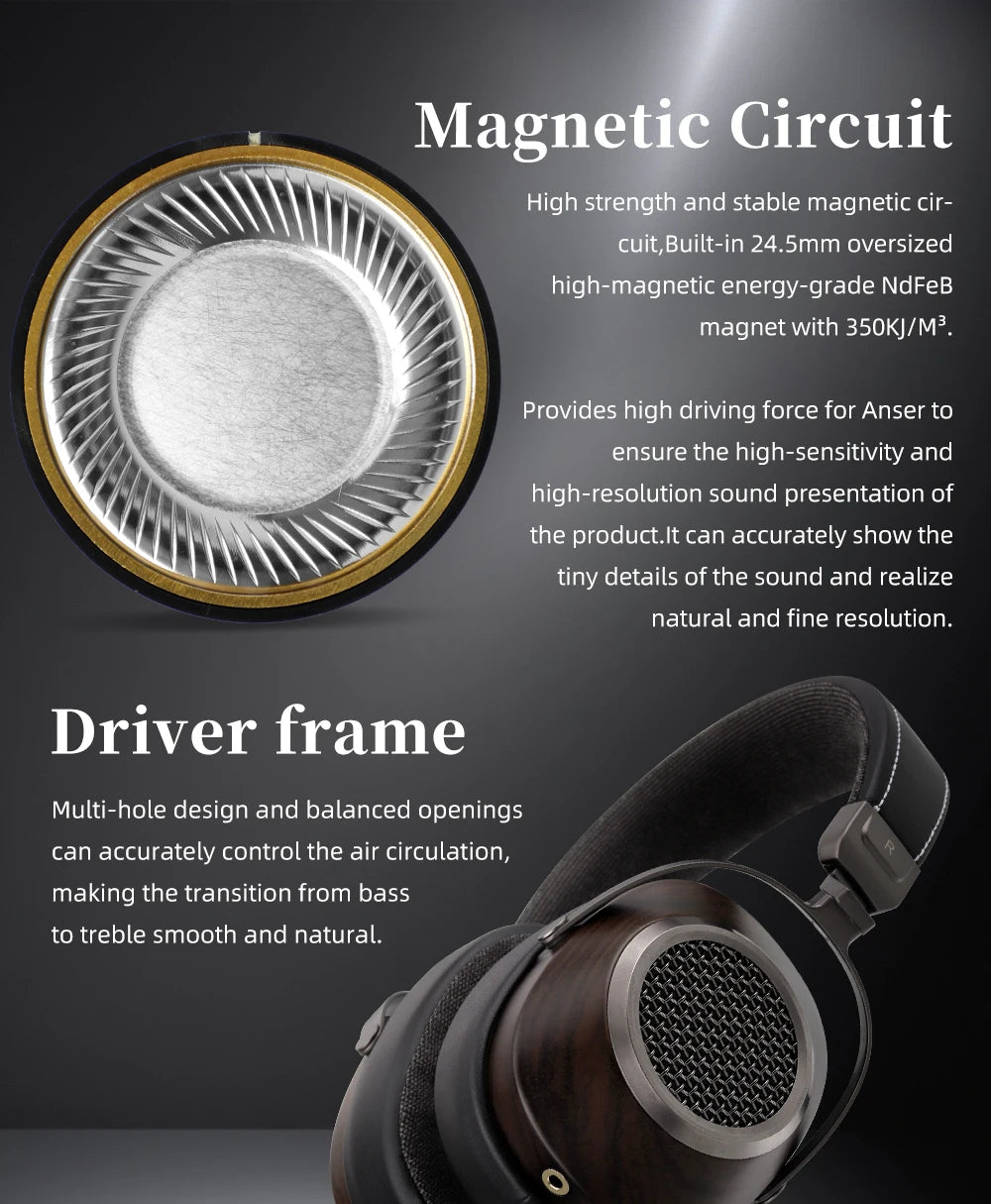 SIVGA ANSER High-Fidelity Audio Open-back Wooden Headphone 50mm Dynamic Driver Over-ear Wired Headset