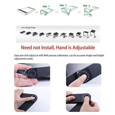 Office Desk Folding Table for Laptop Notebook Aluminum Alloy 4900X4800X2600CM Portable Black Standing