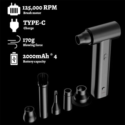 Compressed Air Duster 120000PRM Mini Blower Turbo Fan USB Rechargeable 2 in 1 Air Blower & Vacuum Cleaner Keyboard Cleaning Kit