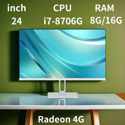 24 inch 1K all-in-one computer (Intel i7-8706G, RAM 16GB, SSD 256GB, Windows 11 Pro), white