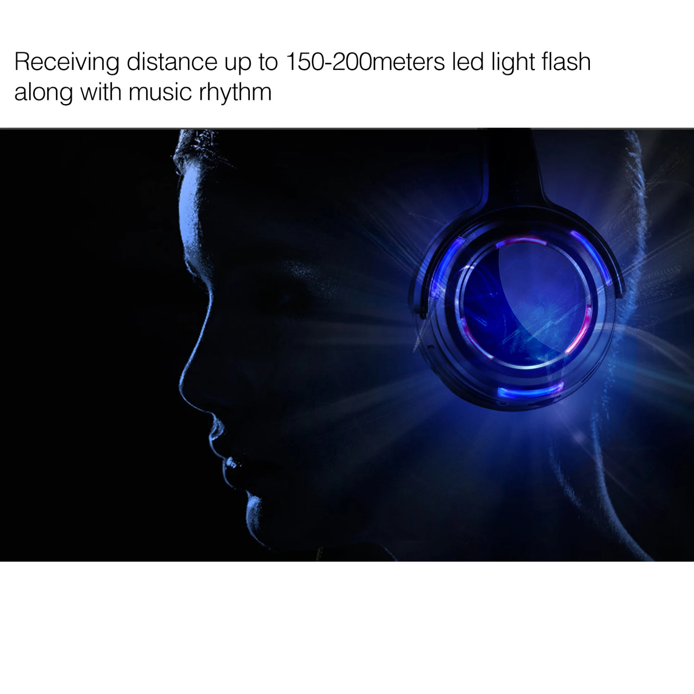 Silent Disco Headphones Compete System 200m Led Wireless Earphones 5 Headset + 200m Transmitter HD Sound No Lag for TV Watching