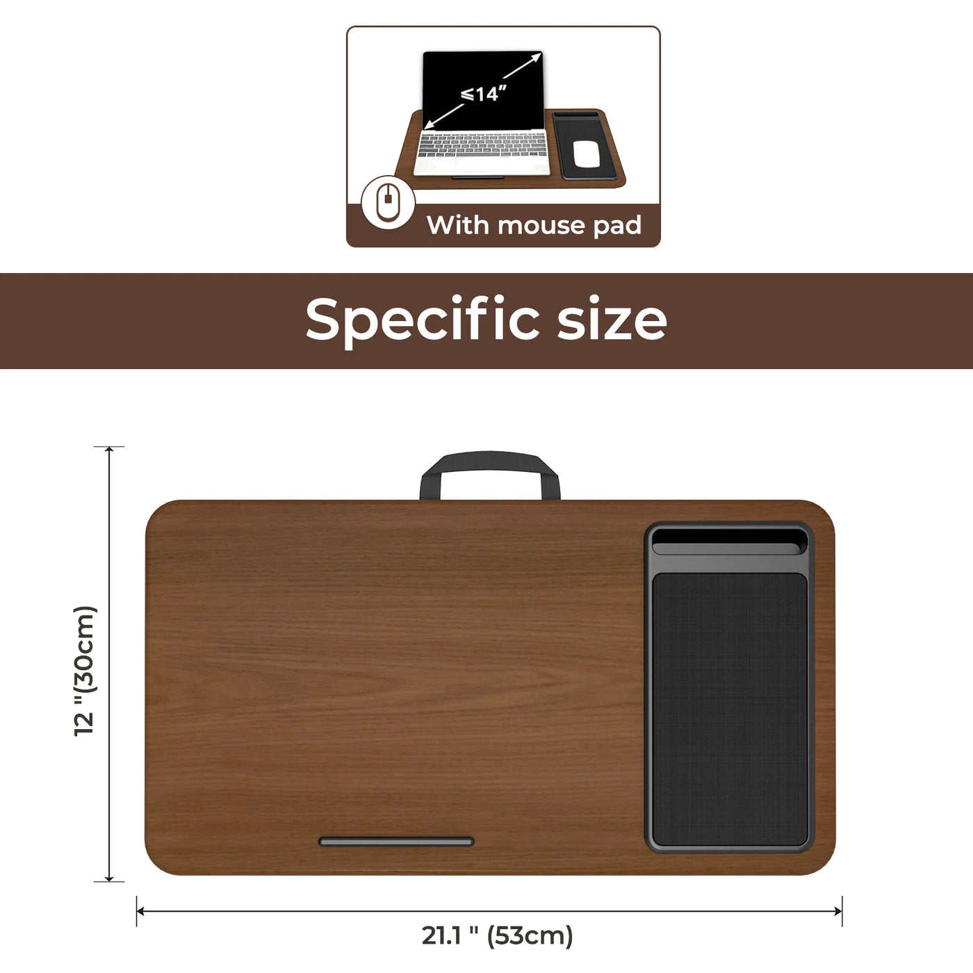 Home Office Pro Lap Desk with Mouse Pad and Phone Holder 21.1x12inch PORTABLE LIGHTWEIGHT