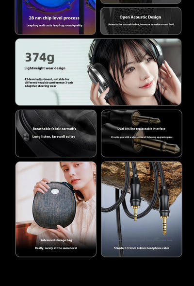 Fiio FT1 Pro Black And Blue Headphones Open Flat Diaphragm Wired Earphones 3.5mm/4.4mm Interchangeable HIFI Custom Headsets