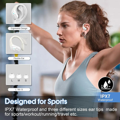 Wireless Earbuds 75hrs Bluetooth 5.3 Headphone Sport, 2025 Bluetooth Earbuds Stereo Deep Bass Over Ear Bud with Earhooks, ENC.