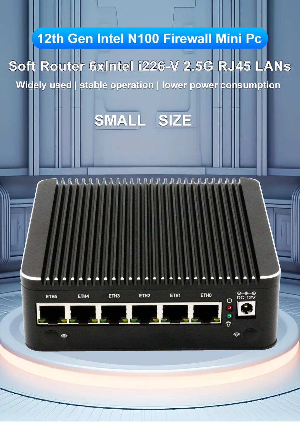 Intel N100 Soft Router 6 Lans i226-V 2.5G Fanless Mini PC