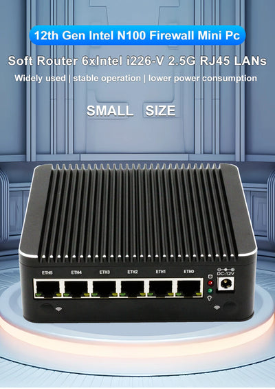 Intel N100 Soft Router 6 Lans i226-V 2.5G Fanless Mini PC