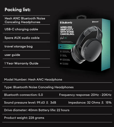 Skullcandy Hesh ANC Over-Ear Wireless Headsets Long Endurance Headphones Bluetooth Gaming Sports Volume Control Earphones