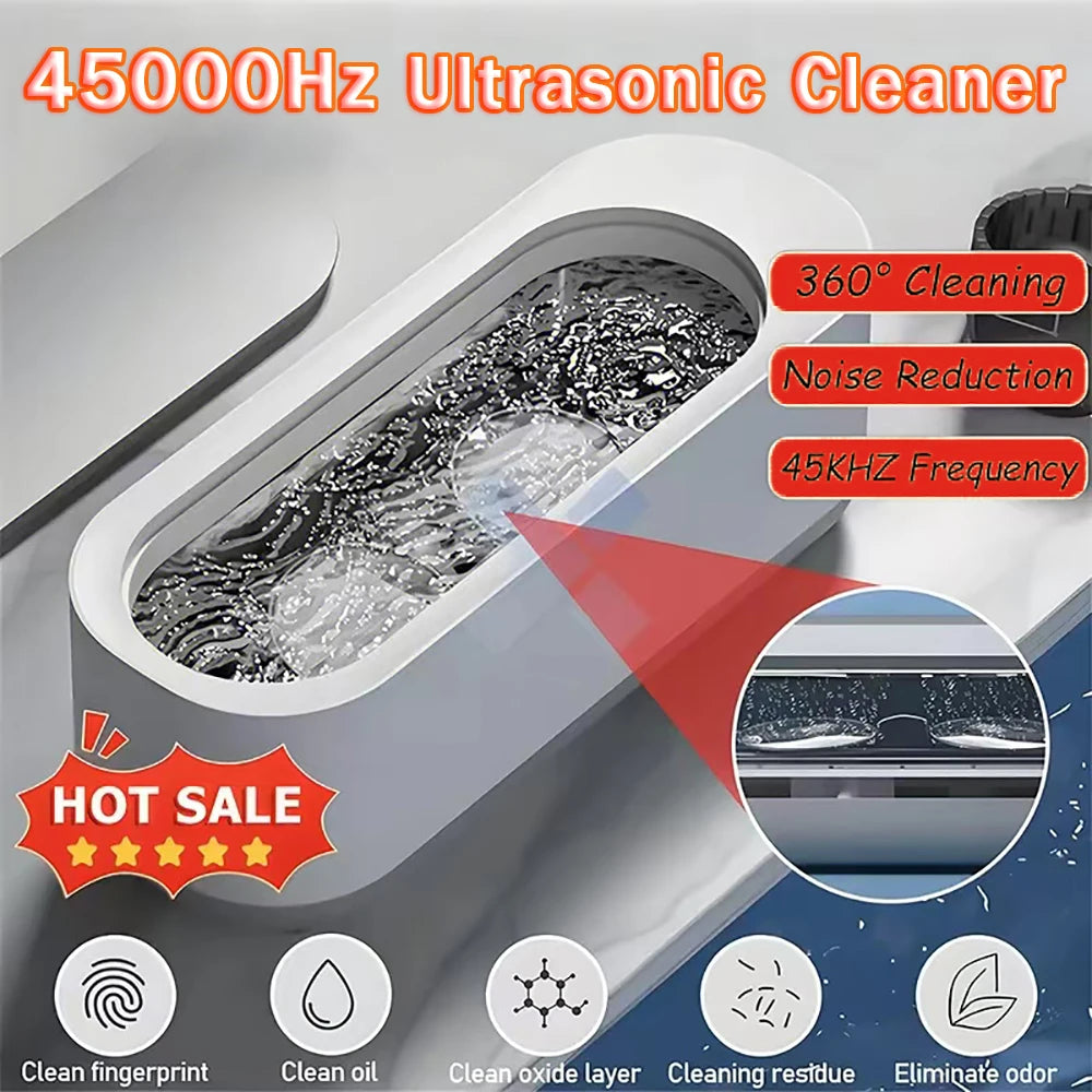 Ultrasonic Cleaning Machine 45000Hz High Frequency Vibration USB Charging Battery 360° For Glasses Watch Ring Portable Cleaner