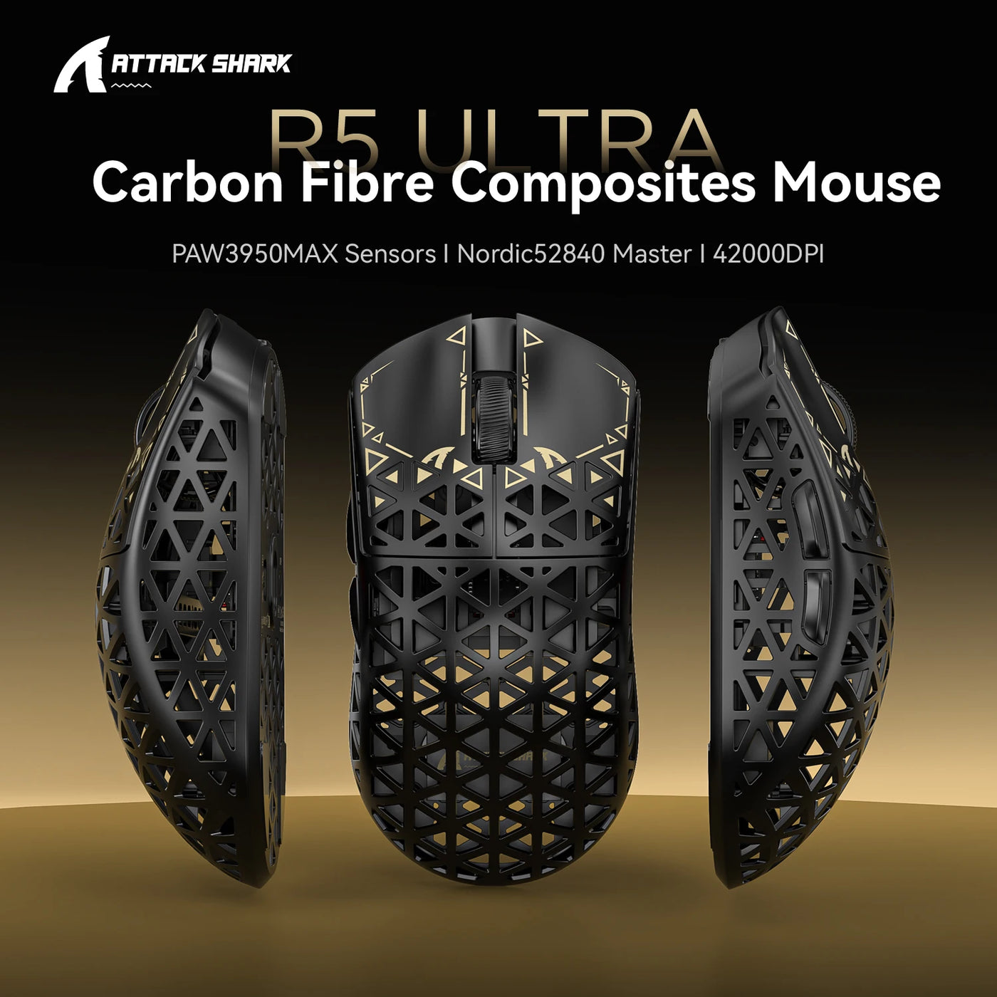 ATTACK SHARK R5Ultra 8K Carbon Fiber Wireless Gaming Mouse with 42000 DPI -PAW3950 MAX Sensor -39g Ultra-Lightweight for Win/Mac