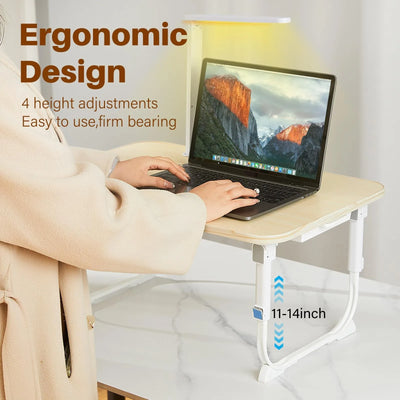 Laptop Desk for Bed Lap Desk with LED Desk Light, Adjustable Tablet Bed Table with Foldable Legs Storage Drawer, Breakfast Servi